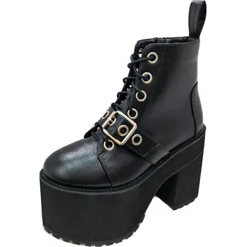 Dámské kozačky Masivní kotníkové boty se šněrováním Barva: Černá, Velikost: 40