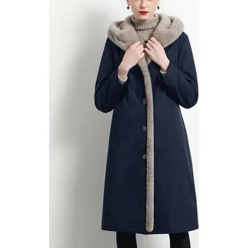 Dámský kabát Dámský luxusní zimní kabát s hřejivou podšívkou Barva: modrá, Velikost: L