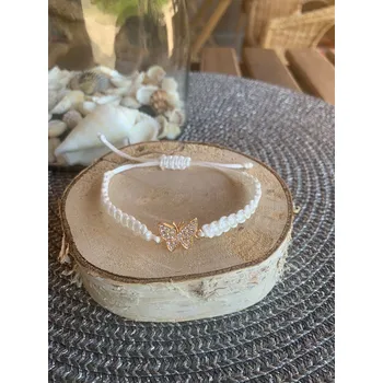 Náramek RV studio Louny s.r.o. Drhaný náramek bílý s přízdobou Motýla