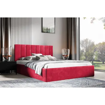 Postel Eka Čalouněná postel LENY 90x200 cm Barva látky Trinity: (2324) Rubínová, Úložný prostor: Bez úložného prostoru