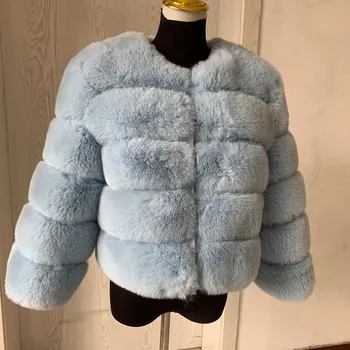 Dámský kabát Trendy a vysoce moderní dámský zimní krátký kožíšek s "prošíváním" (rukávy délky 50 cm, 1-9) Barva: nebesky modrá, Velikost: 5XL