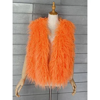 Dámská vesta Chlupatá vesta dámský kožich Barva: Oranžová, Velikost: S
