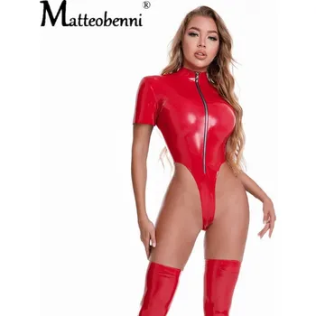 Dámské erotické body Latexové body s vysokým pasem a se zipem Velikost: 3XL, Barva (Varianta): Červená