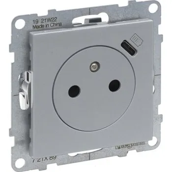 Elektroinstalační materiál LEGRAND 721389 SUNO zapuštěná zásuvka 2p+T s USB nabíječkou typu C, hliník