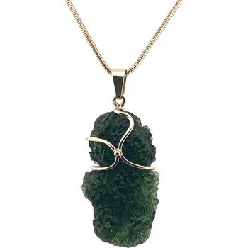 Přívěsek Zlatý přívěs s neopracovaným vltavínem 3,5 cm x 2 cm