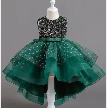 Dívčí šaty Čína Společenské dívčí šaty s flitry a prodlouženou zadní částí Barva: zelená, Velikost: 130/6-7 let