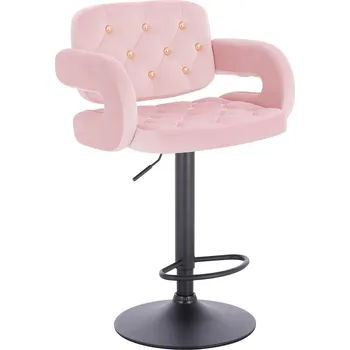 Barová židle Barová židle velur Ardal Gold na černém talíři - růžová