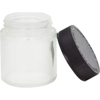 Qnubu California sklenice 120 ml, BOX 120 ks (Průhledná sklenice se šroubovacím černým víkem Qnubu California Safe Pack. Borosilikátové sklo. Objem 120 ml. Box obsahuje 120 kusů.)