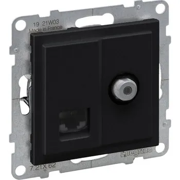 vypínač LEGRAND 721462 SUNO kombinovaná TV s F kon.+ datová zásuvka RJ45 CAT.6 UTP nestíněnná, černá