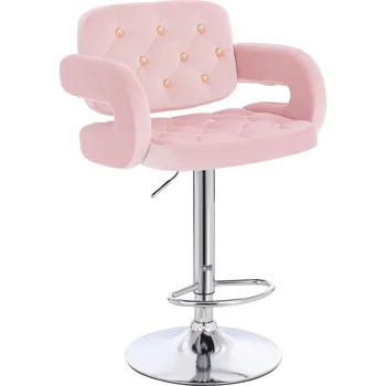 Barová židle Barová židle velur Ardal Gold na stříbrném talíři - růžová