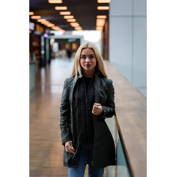 Dámská casual bunda Dámský zelený kožený kabát s kapucí GWMarlis Velikost XL