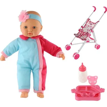Panenka Teddies Miminko s doplňky a kočárkem 38 cm