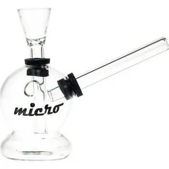 Skleněný bong Micro, 10cm, průhledný (Micro Glass Bong = roztomile malý, skleněný bong ve tvaru bubliny s odnímatelným difuzoru, pomocí kterého se přes vodu filtruje kouř.)
