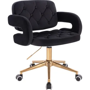 Otočné křeslo Ardal velur na zlaté podstavě s kolečky - černé