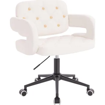 Otočné křeslo ekokůže Ardal Gold na černé podstavě s kolečky - bílé