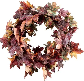 Věnec podzimní plastový barevné listí 35 cm