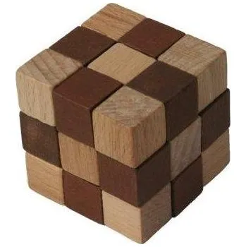 Hlavolam Česká dřevěná hračka Dřevěný hlavolam kostka hnědá