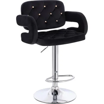 Barová židle Barová židle velur Ardal Gold na stříbrném talíři - černé