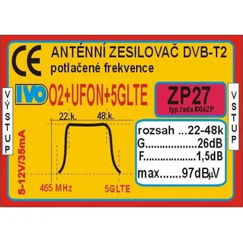 Anténní zesilovač Anténní zesilovač 26dB DVB-T2 nízkošumový s potlačením 02+UFON+5G LTE