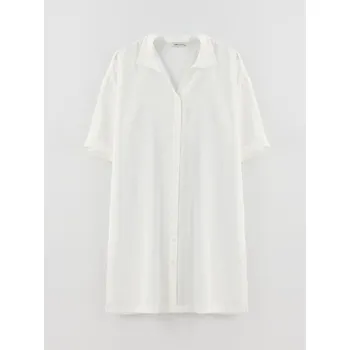 Dámská košile LC Waikiki s límečkem, rovný střih, krátký rukáv, oversized tunika LC Waikiki šedá 2368576