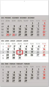 Kalendář Presco Group Nástěnný kalendář 3měsíční standard šedý s českými jmény 2024