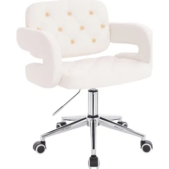 Otočné křeslo ekokůže Ardal Gold na stříbrné podstavě s kolečky - bílé