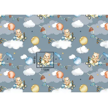 JAN peří Kvalitní bavlněná látka - plátno medvídek v letadle - Kvalitní bavlněná látka - plátno medvídek v letadle v metráži 1 m (100x160 cm)
