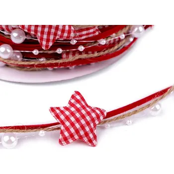 Stuha Stuha hvězdy a perly, vánoční 1 červená