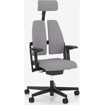 Ergonomická kancelářská židle XILIUM DUO-BACK s opěrkou hlavy a 4D opěrkami, potah z látky ERA světle šedá, konstrukce černá