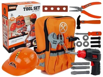 Sada dětského nářadí s vrtačkou na baterie Tool Set v batůžku oranžová