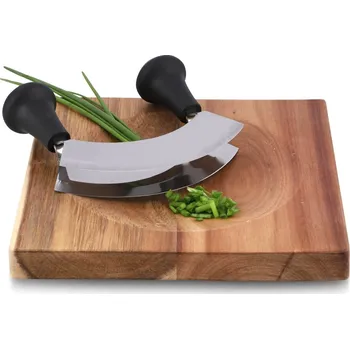 Kuchyňský nůž Nůž na bylinky kolébka s deskou - WEIS (Dvojitý sekací nůž 14 cm s dřevěnou deskou - WEIS)