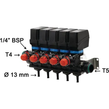 Ventil Elektrický sekční ventil pro 5 sekcí se spojkou T5, T4, 24 l/min, 20 bar, 863, 86301551