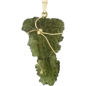 Přívěsek Zlatý přívěs s vltavínem glyptika 37mm x 15mm