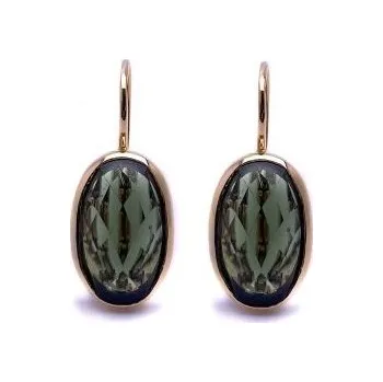 Náušnice Zlaté náušnice s vltavínem ovál 1,8 cm x 1,2 cm