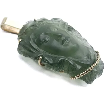 Přívěsek Zlatý přívěs s vltavínem-Glyptika Tvář