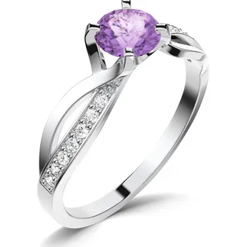 Prsten Dámský prsten přírodní diamant 0.45 ct G/SI ametyst a brilianty 140002-B-AME velikost 59