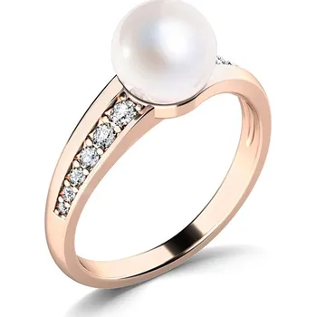 Prsten Dámský prsten růžové zlato 585/1000 přírodní diamant 0.156 ct bílá perla a brilianty 140012-CV-FW-DIA velikost 48