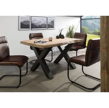 Jídelní stůl Stůl mango 140x90x77 béžový lakovaný / X-nohy antracit matný METALL 5