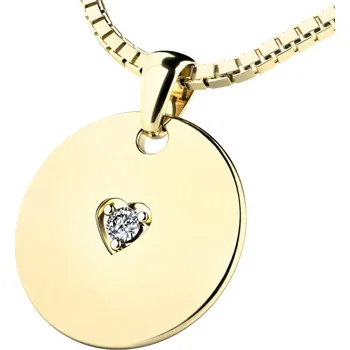 Přívěsek Dámský přívěsek žluté zlato 585/1000 přírodní diamant 0.027 ct G/SI kulatý medailonek s briliantem 10949-ZL-DIA bez řetízku