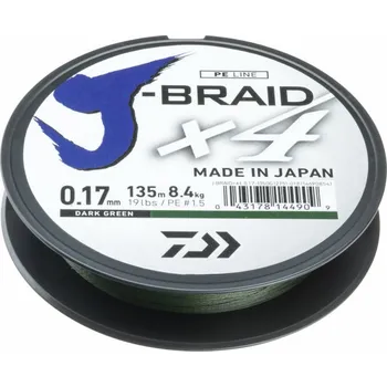 DAIWA - Šňůra J-Braid X4 Dark green - 0,10mm, 3,8kg, 135m