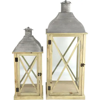 Zahradní dekorace Dřevěná lucerna sada 2 ks (137092 036 771912 lucerna šedá s/2)