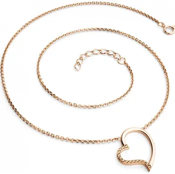 Náhrdelník Dámský náhrdelník přírodní diamant 0.082 ct srdce s Champagne v růžovém zlatě 10948-NH01-CV-Champ délka 40 cm