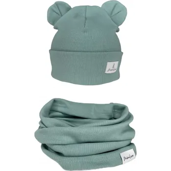 Dívčí mikina Mimilove Sada čepičky MEDVÍDEK s nákrčníkem Aqua 2-4 let