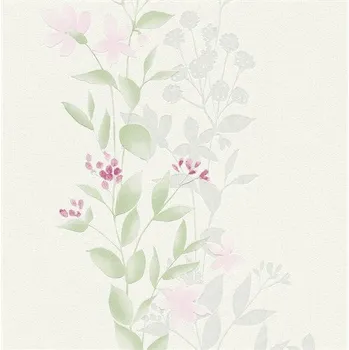 Tapeta Vliesové tapety růžové květy s listy na bílém podkladu 37266-2