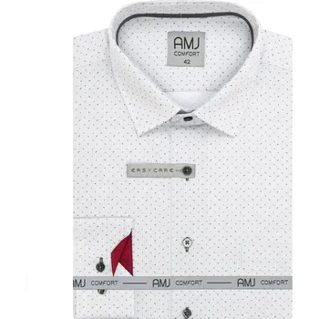 Pánská košile Pánská košile AMJ bavlněná, světle šedá vzorovaná, VDBR1339, dlouhý rukáv slim fit, vel. 42