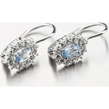 Náušnice Dámské náušnice bílé zlato 585 zirkon a Akvamaríny 358-0041AKVA