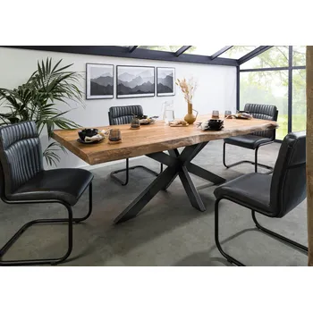 Jídelní stůl Jídelní stůl mango 180x90x77 přírodní lakovaný / křížový rám antracit lesklý METALL 5