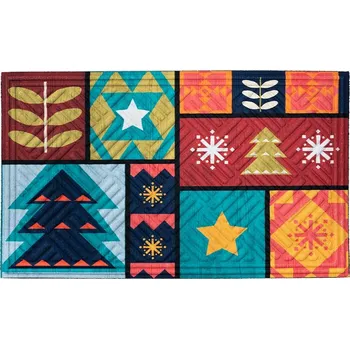 Rohožka Textilní gumová vstupní rohož FLOMA Colorful Xmas - délka 45 cm, šířka 75 cm, výška 1,1 cm