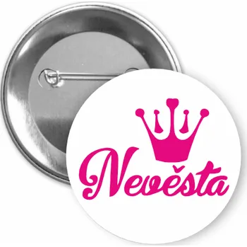 ON-DESIGN Placka s motivem Nevěsta 32 mm Barva: bílá, Barva potisku: purpurová, Typ buttonu: špendlík