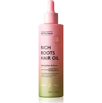 Vlasová regenerace delhicious RICH ROOTS AMLA & ROSEMARY HAIR OIL hydratační a zklidňující olej pro suchou a svědící pokožku hlavy 100 ml